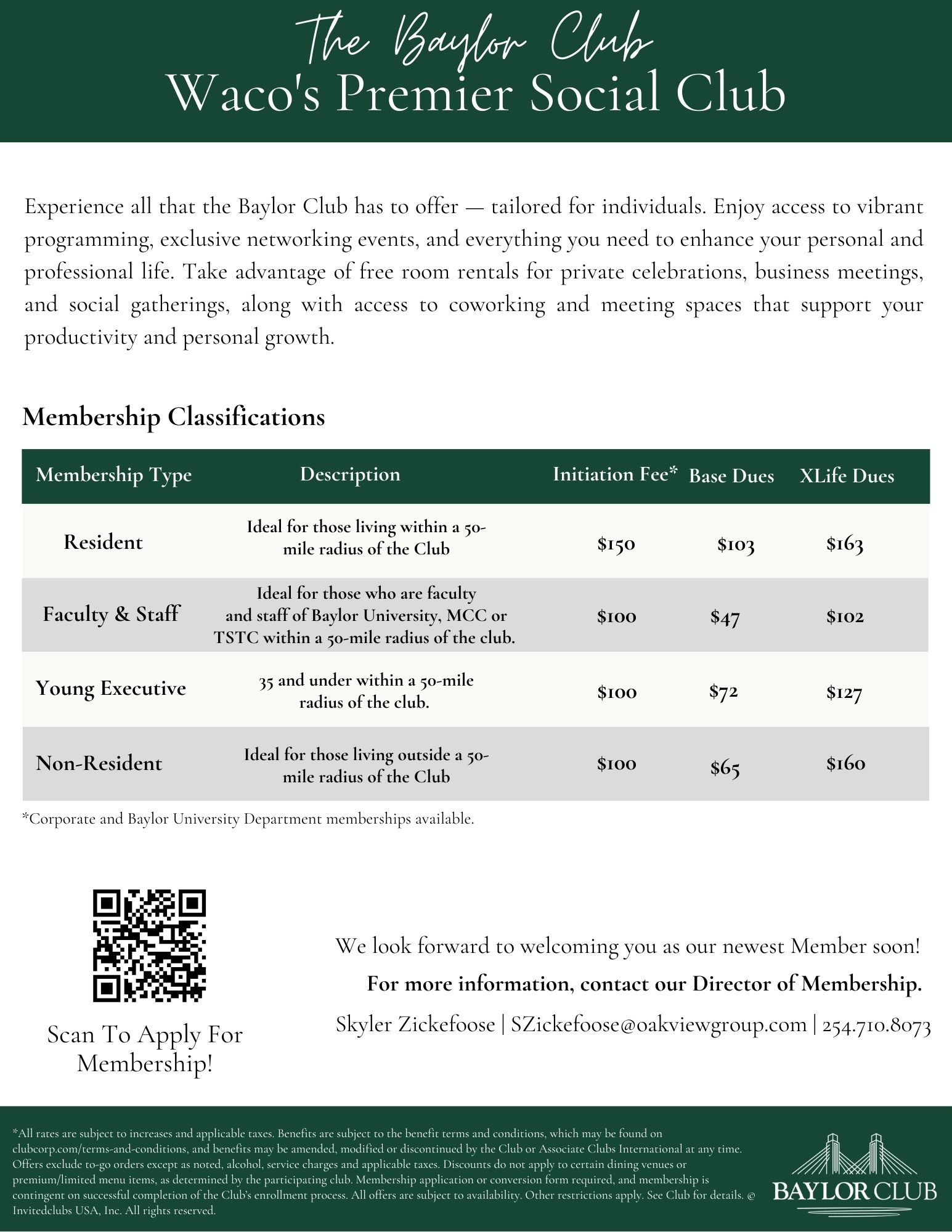 Image of Baylor Club's pricing and hot to apply.
