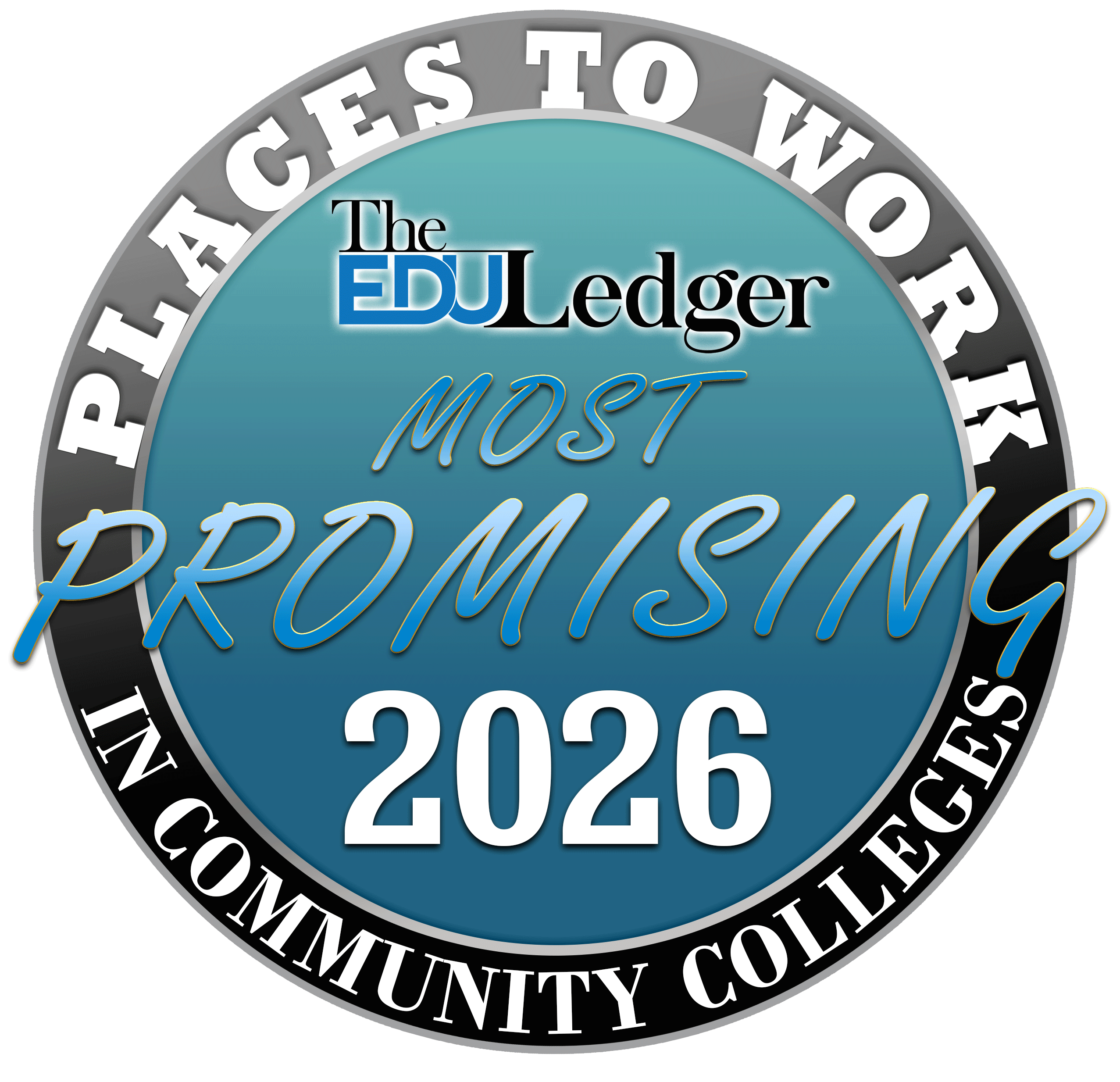 The EDU Ledger Most Promising 2026 badge for K–12 community colleges to work.