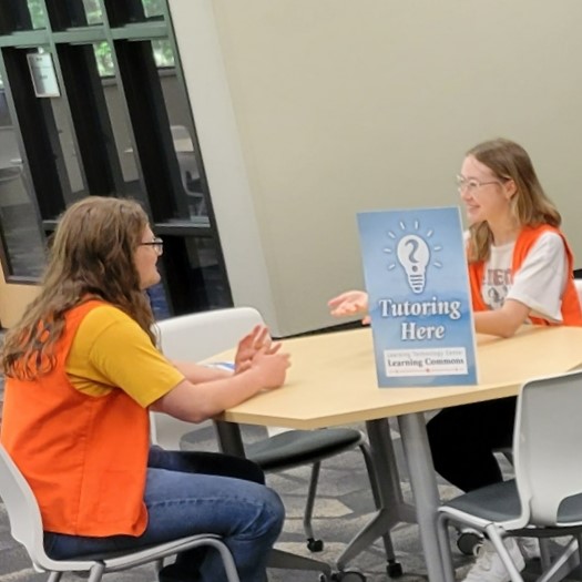 Tutors seated at table to help students.