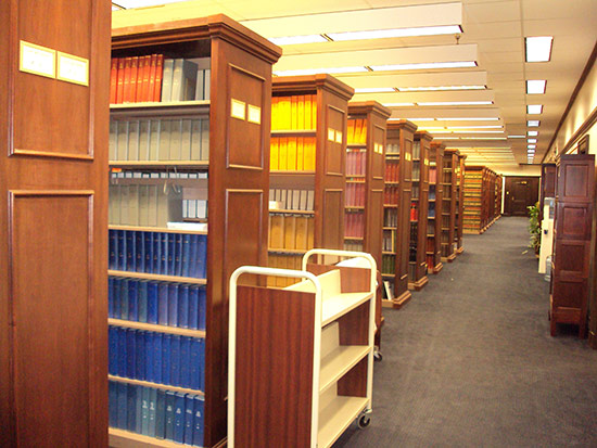 Library shelf rows