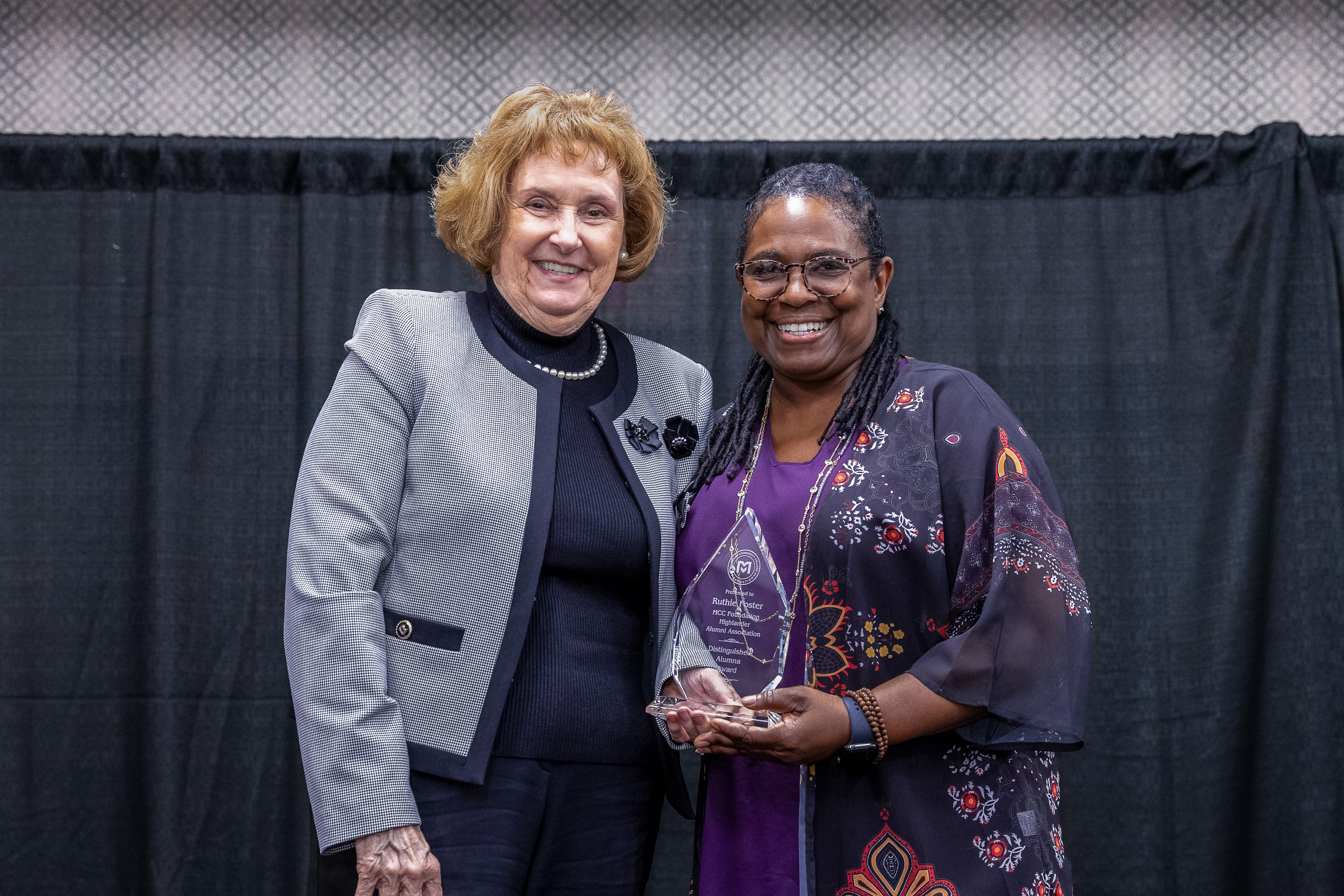McLennan Community College President Dr. Johnette McKown with Ruthie Foster, 2025 MCC Distinguished Alumna