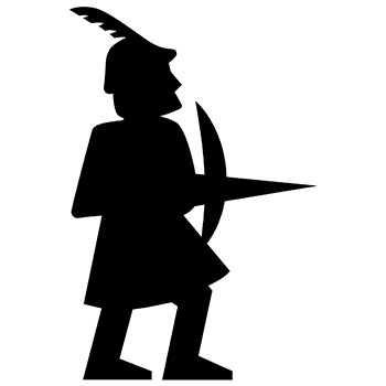 Silhouette of a Scottish highlander holding a sword and shield.