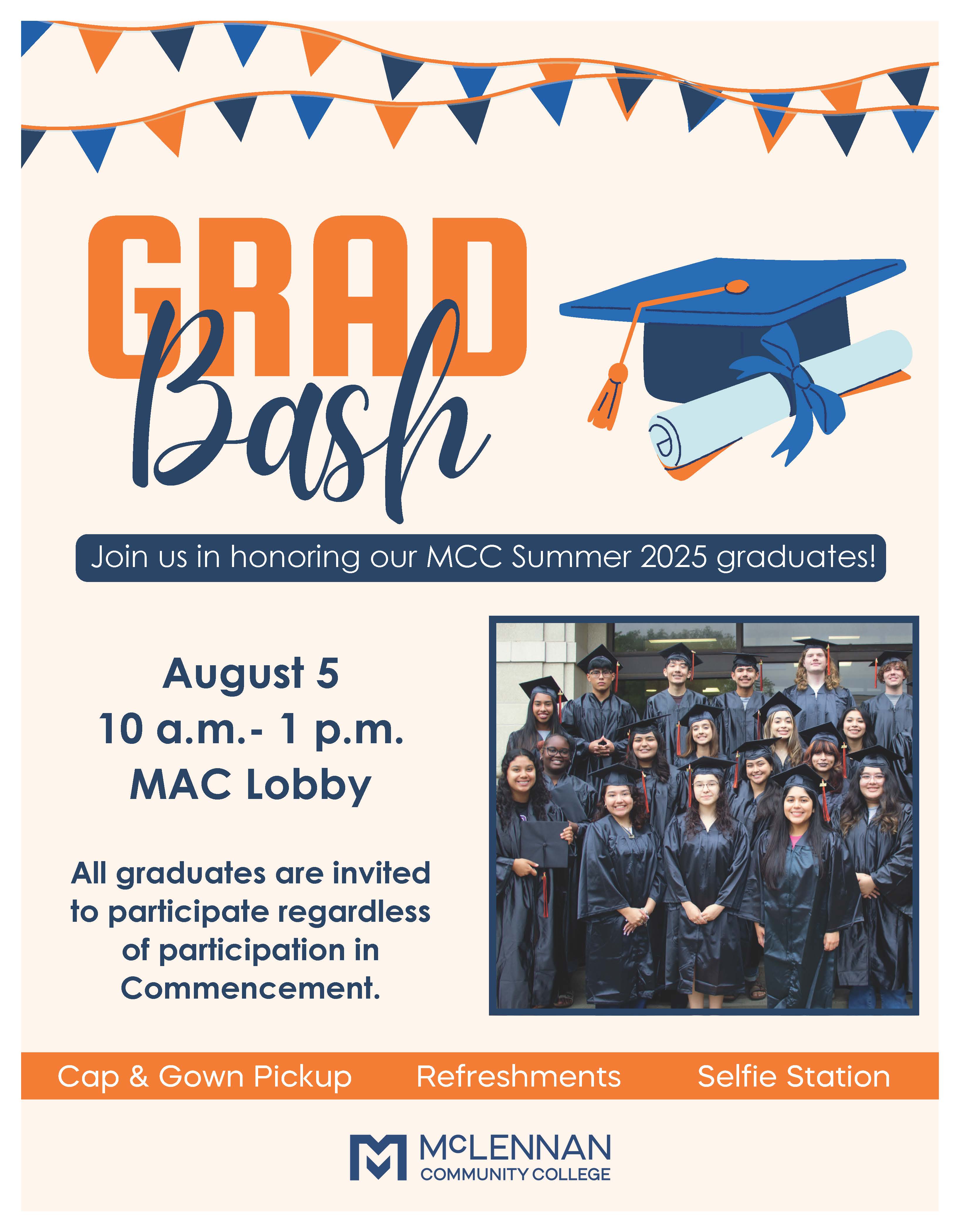 Graduate students in cap and gowns celebrating.